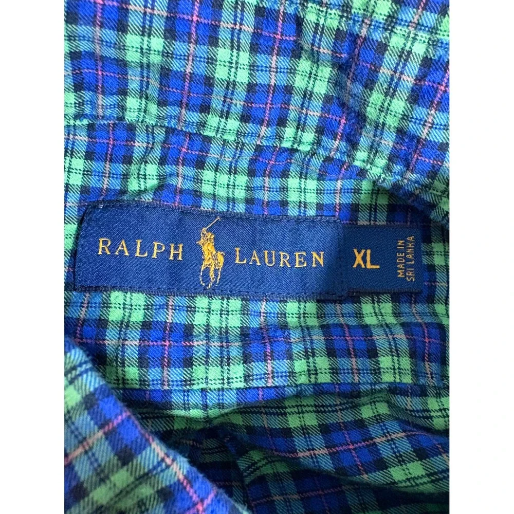 Polo Ralph Lauren Mens XL Blue Green Plaid Button Down Shirt Long Sleeve‎